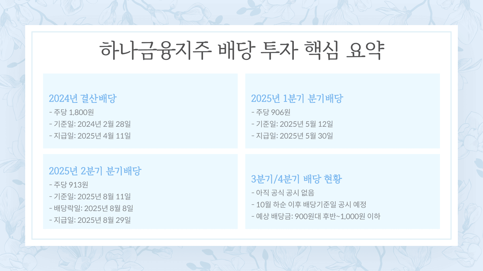 하나금융지주 배당금 지급일 요약